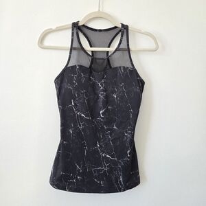 Kiava Sweetheart Tank Built In Bra Black Marble Athletic Gym Workout Small
